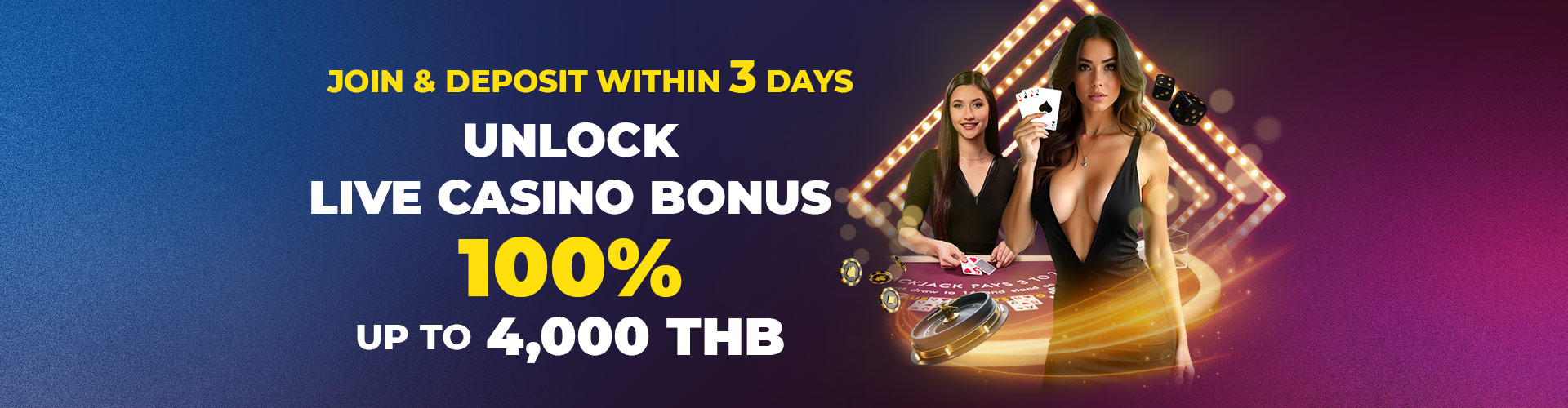 โบนัสต้อนรับพิเศษคาสิโนสด 100% - สูงสุด 4,000 บาท - เทิร์น 20 เท่า